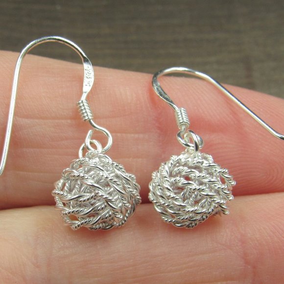 Jewelry - Sterling Silver Bright Braided Orb Dangle Earrings Vintage